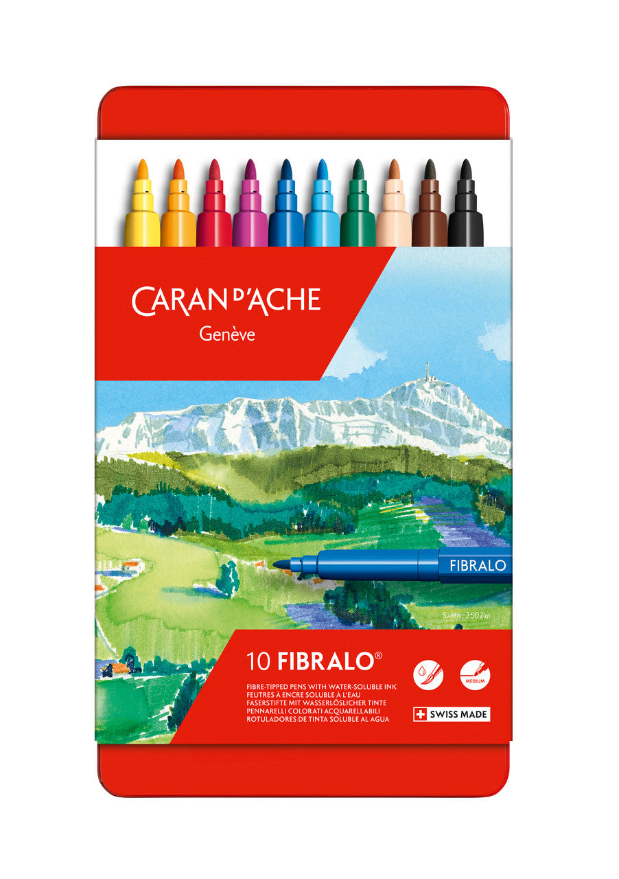 Set of 10 Fibralo™ Fibre Pen Markers in Metal Box