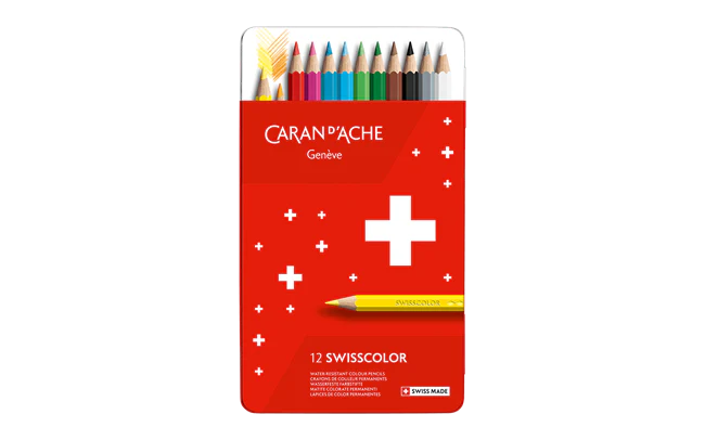 Set of 12 Permanent Pencils Swisscolor in Metal Box
